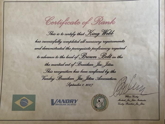 Brown belt · September 1, 2007 · Promoted by William Vandry