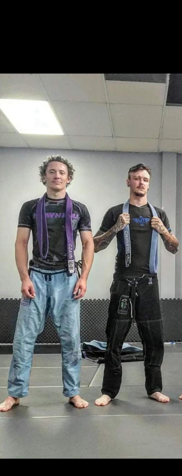Blue belt and purple belt for my brother at grand opening for PythagorasBjj