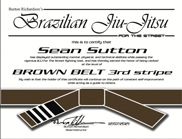 Brown belt · May 29, 2020 · Promoted by Burton Richardson