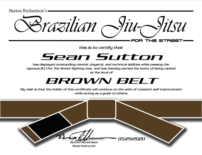 Brown belt · May 29, 2020 · Promoted by Burton Richardson