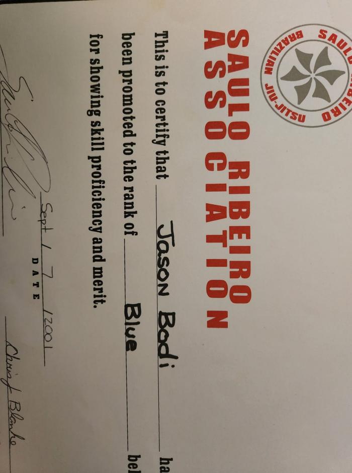 Blue belt · September 7, 2001 · Promoted by Chris Blanke