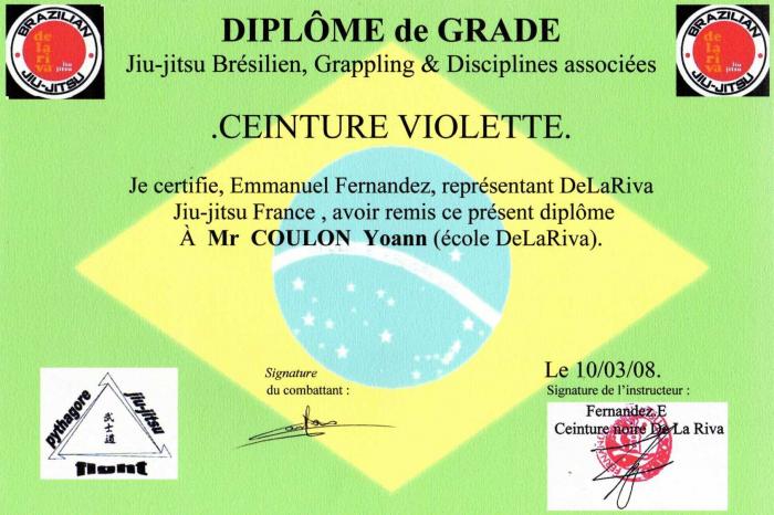Purple belt · March 10, 2008 · Promoted by Emmanuel Fernandez