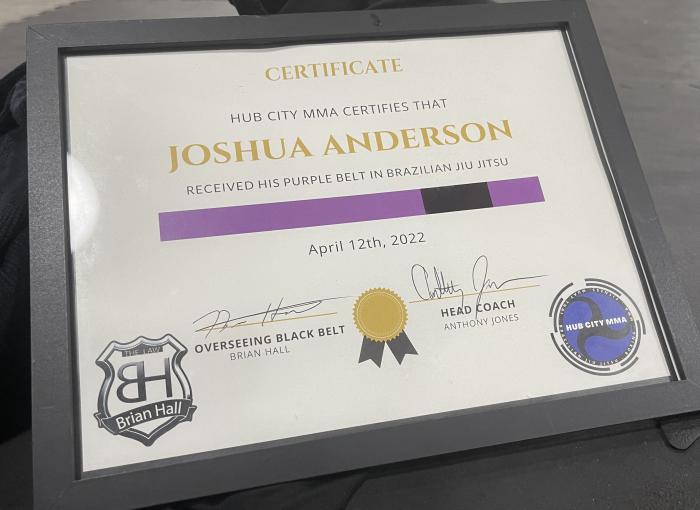 Purple belt · April 12, 2022 · Promoted by Anthony Jones