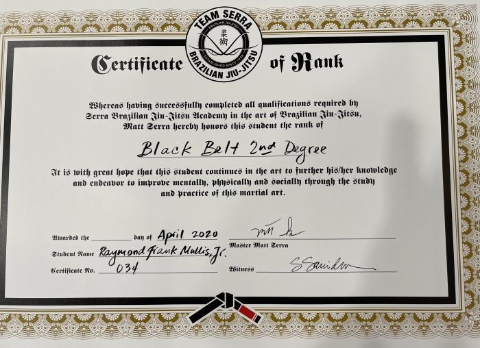 Black belt 2nd degree · April 1, 2000 · Promoted by Matt Serra