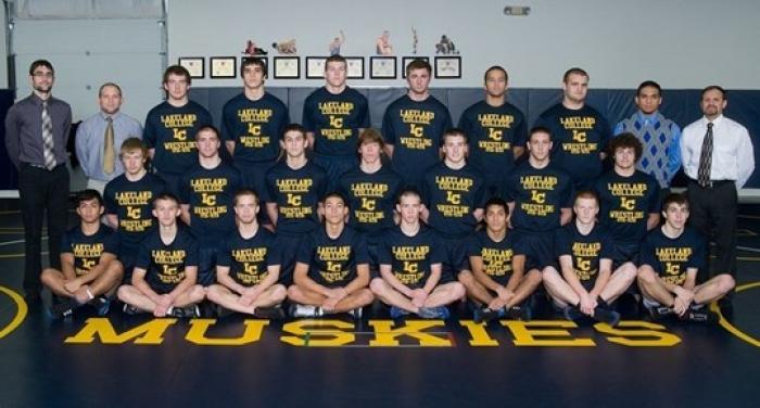 Lakeland College Wrestling Team Photo (top right when I had hair) - 2013
