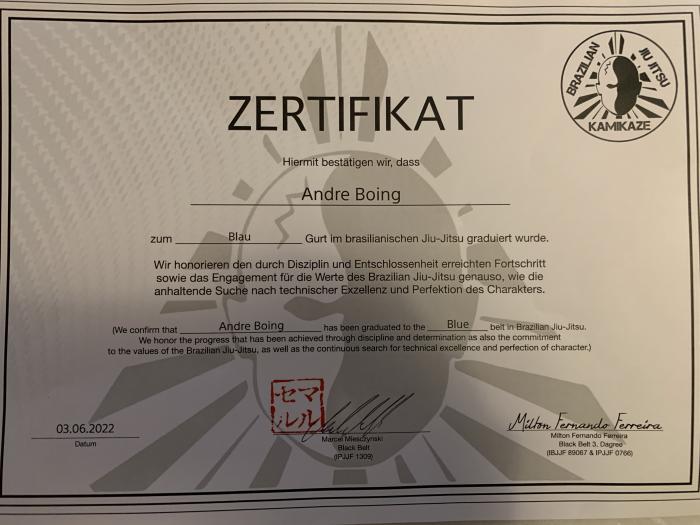 Blue belt · June 3, 2022 · Promoted by Marcel Miedecke