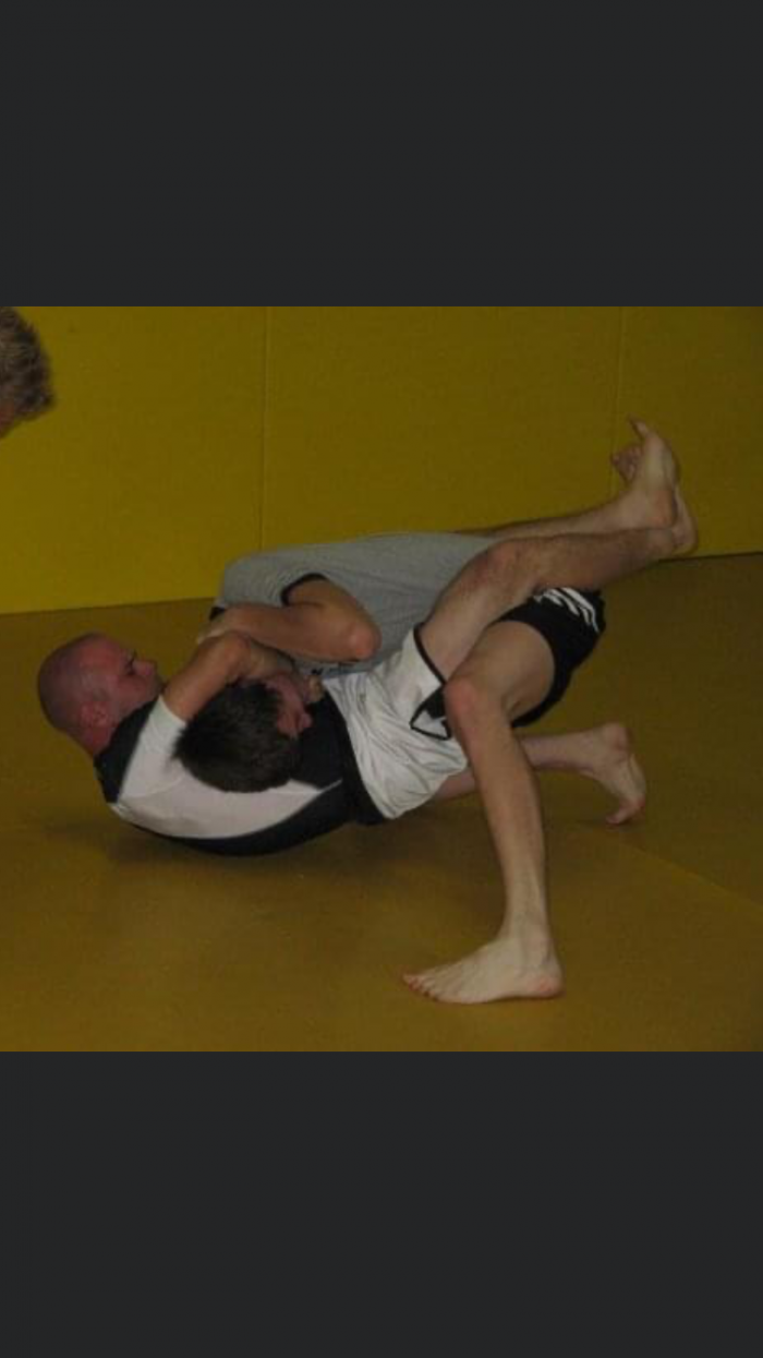 He escaped believe it or not. I’m 5’6 and he was like 6’6!  After he escaped I transitioned to an armbar for the tap.