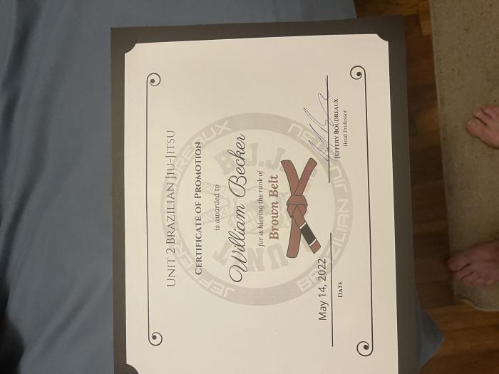 Brown belt · May 14, 2022 · Promoted by Jeffery Boudreaux