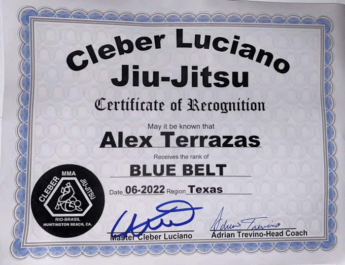 Blue belt · June 11, 2022 · Promoted by Adrian J Trevino