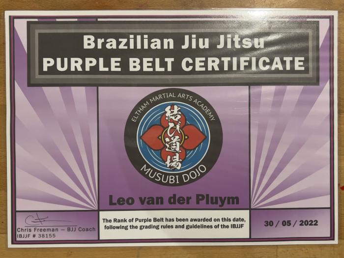 Purple belt · May 30, 2022 · Promoted by Chris Freeman