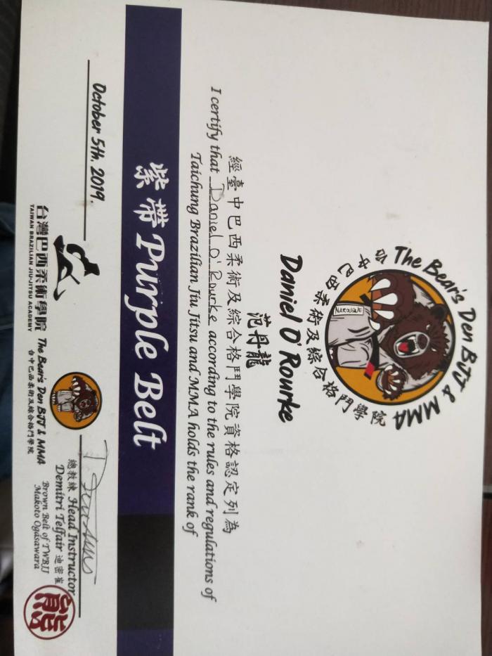 Purple belt · October 5, 2019 · Promoted by Demitri Telfair