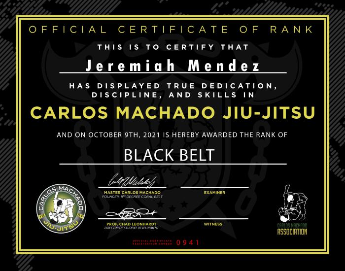 Black belt · October 9, 2021 · Promoted by Carlos Machado