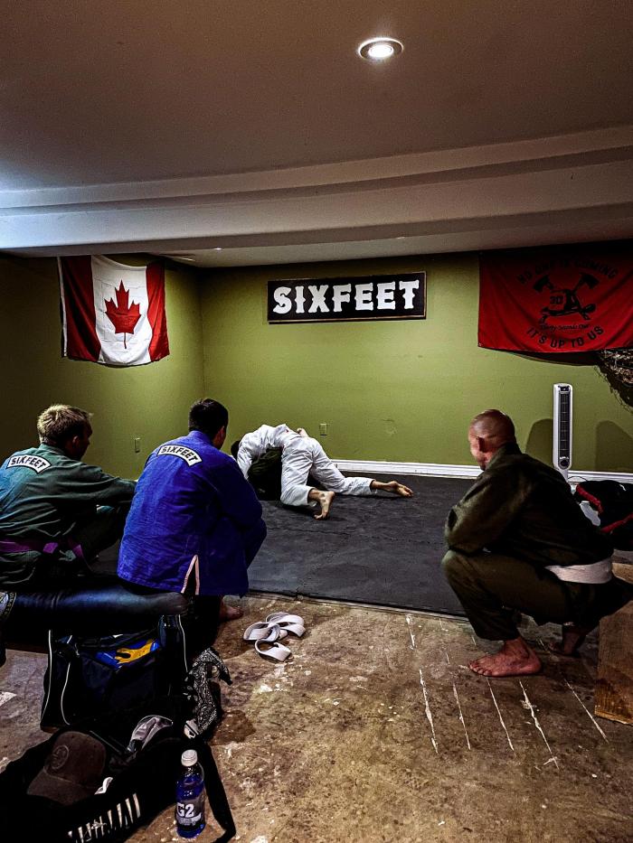 Basement BJJ as a purple belt.