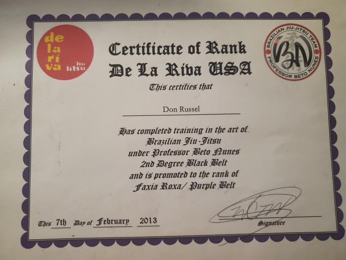 Purple belt · February 13, 2013 · Promoted by Beto Nunes