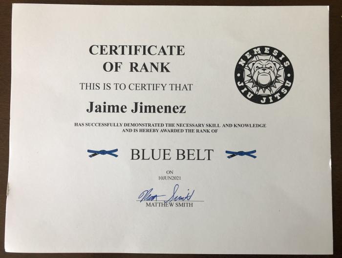 Blue belt · June 10, 2021 · Promoted by Matthew Smith