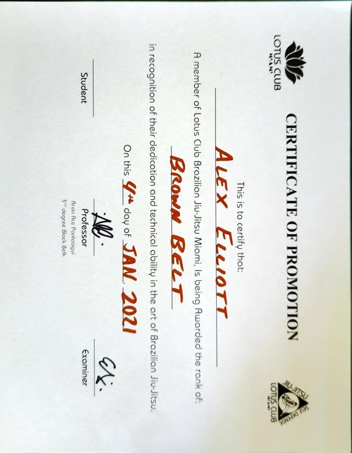 Brown belt · January 4, 2021 · Promoted by Arvin Ace Panlasigui