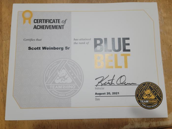 Blue belt · August 20, 2021 · Promoted by Keith Owen