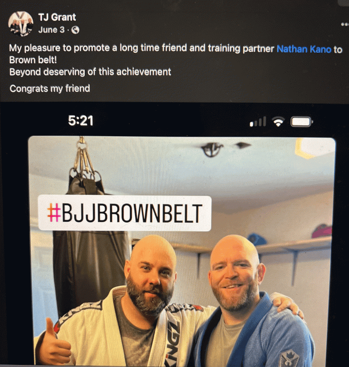 Brown belt · June 2, 2022 · Promoted by TJ Grant