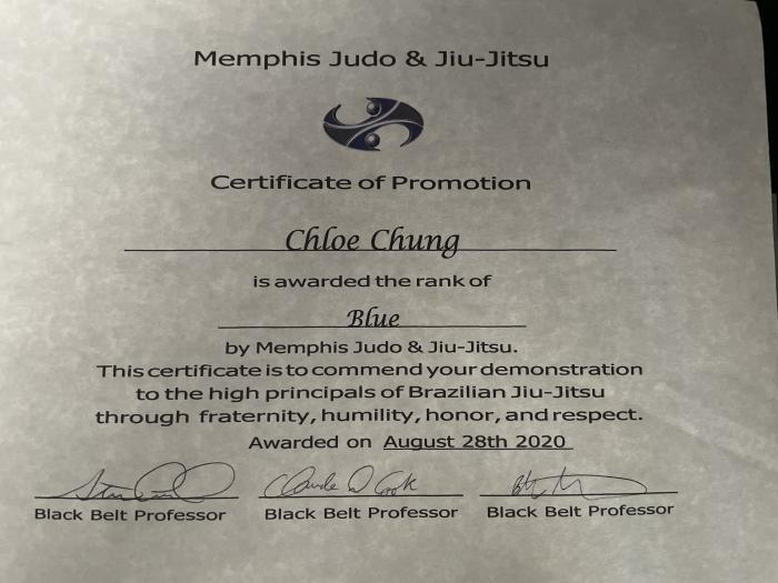 Blue belt · August 28, 2020 · Promoted by Donny Cook