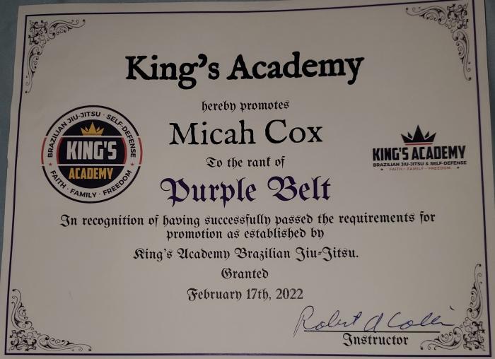 Purple belt · July 11, 2022 · Promoted by Robert Allen Corbin
