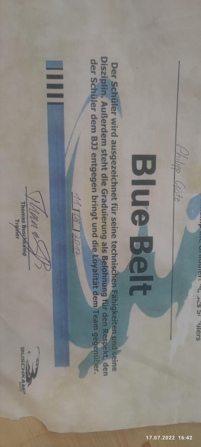 Blue belt · January 1, 2007 · Promoted by Thomas Buschkamp