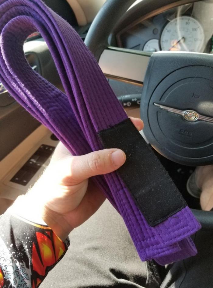 Taken immediately after being promoted to Purple Belt 9/2017. That's as fresh as a belt comes.