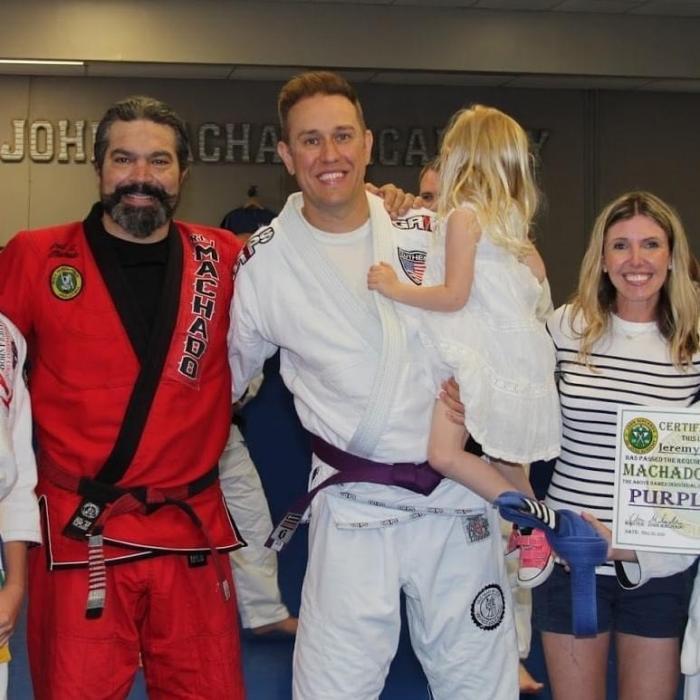 Jeremy Zuther BJJ Jiu Jitsu Purple Belt Promotion under John Machado Allen TX