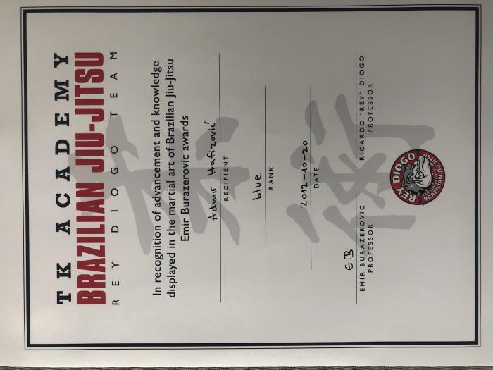 Blue belt · October 20, 2012 · Promoted by Emir Burazerovic
