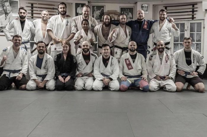 A mix of BJJ and kyokushin karate people training together.