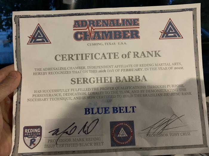 Blue belt · February 16, 2022 · Promoted by Tony Cruz