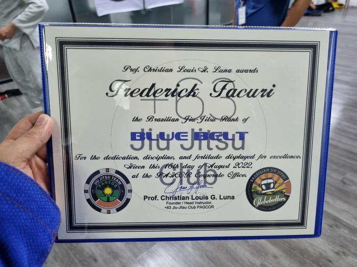 Blue belt · August 18, 2022 · Promoted by Christian Louis Luna