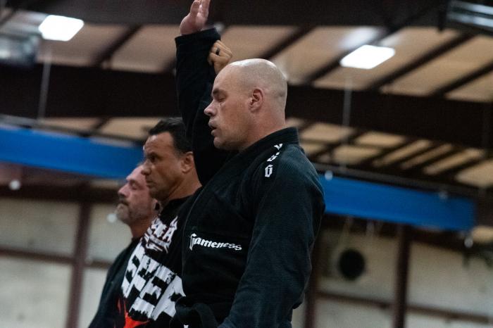 Hand raised at a NAGA tournament in August 2022. First gold medal since turning 50 and first since becoming a black belt.