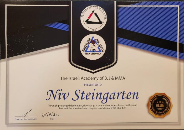 Blue belt · August 25, 2022 · Promoted by Itay Leibovich