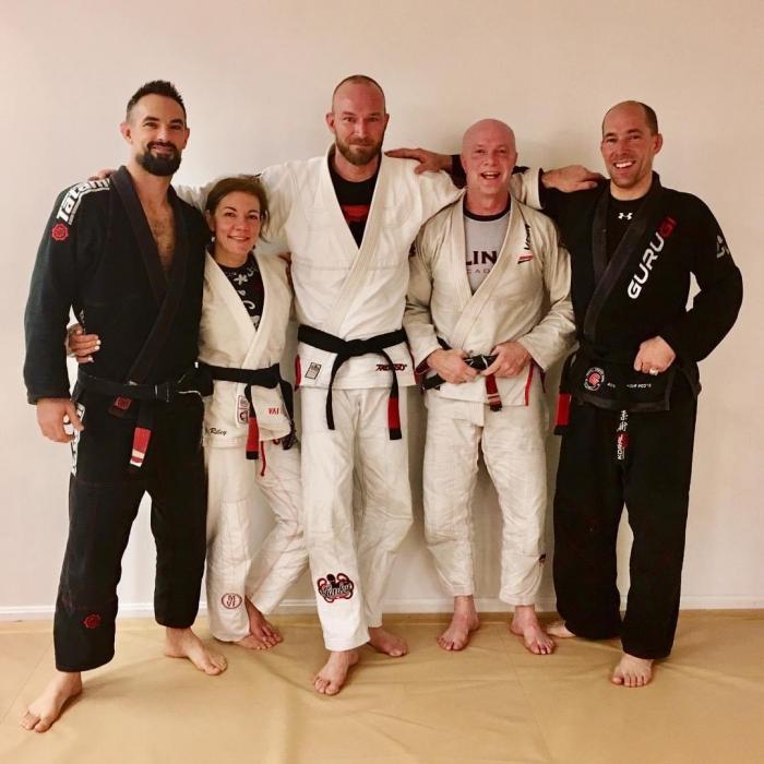 March 2018 with fellow Clinch Academy black belts and our instructor Luke Rinehart.