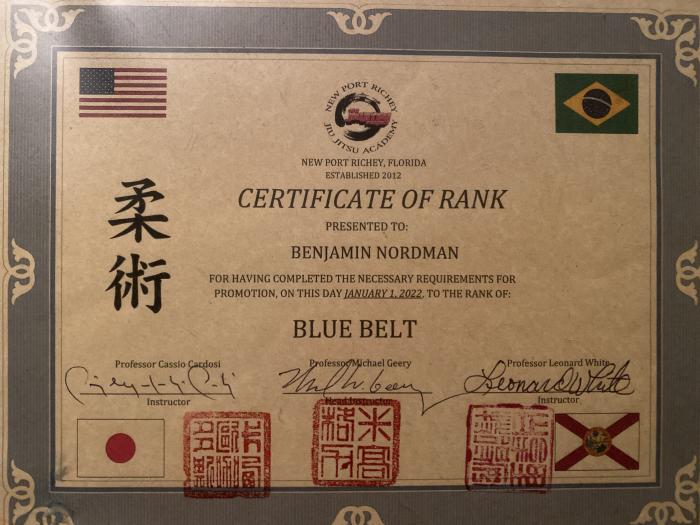 Blue belt · January 1, 2022 · Promoted by Michael Geery