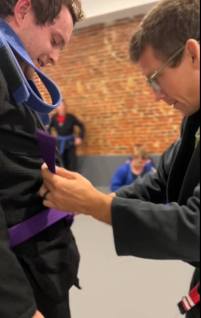 Purple belt · August 22, 2022 · Promoted by Josh and Angie Vogel