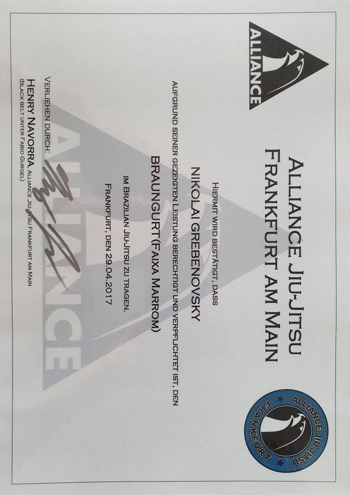 Brown belt · April 29, 2017 · Promoted by Henry Navorra