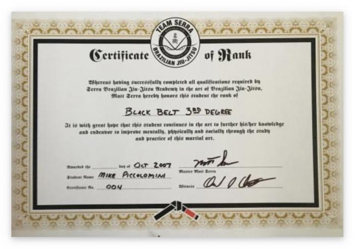 Black belt 3rd degree · October 5, 2016 · Promoted by Matt Serra