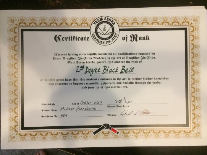 Black belt 2nd degree · October 5, 2013 · Promoted by Matt Serra