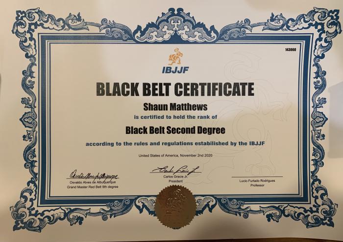 Black belt 2nd degree · November 2, 2020 · Promoted by Lagarto