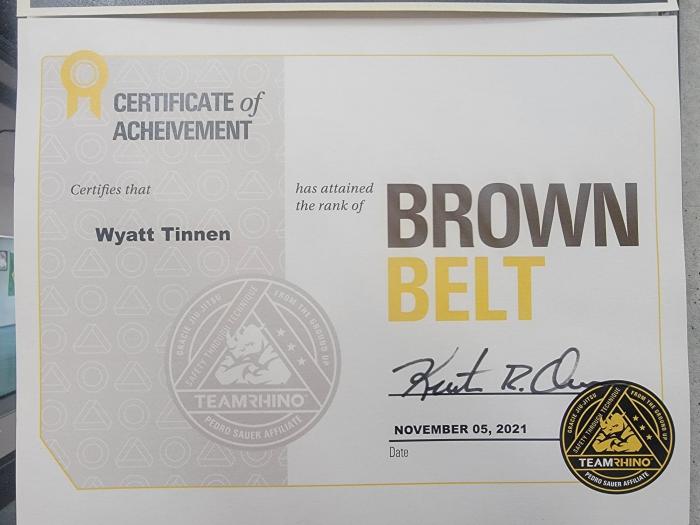 Brown belt · November 5, 2021 · Promoted by Keith Owen