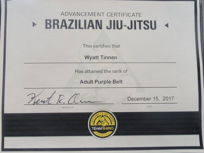 Purple belt · December 15, 2017 · Promoted by Keith Owen