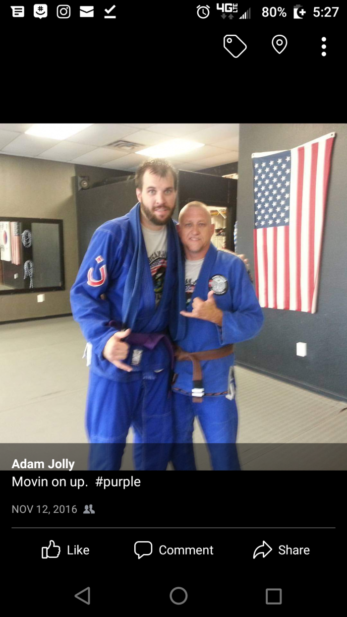 Purple belt · November 12, 2016 · Promoted by Brian James