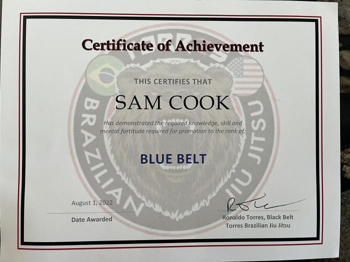 Blue belt · August 1, 2022 · Promoted by Rolando Torres