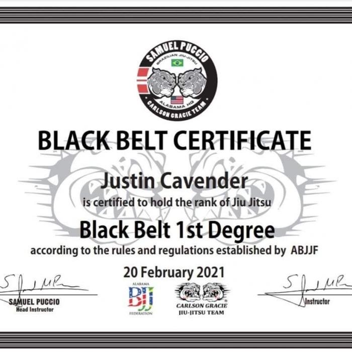 Black belt 1st degree · February 20, 2021 · Promoted by Samuel Puccio