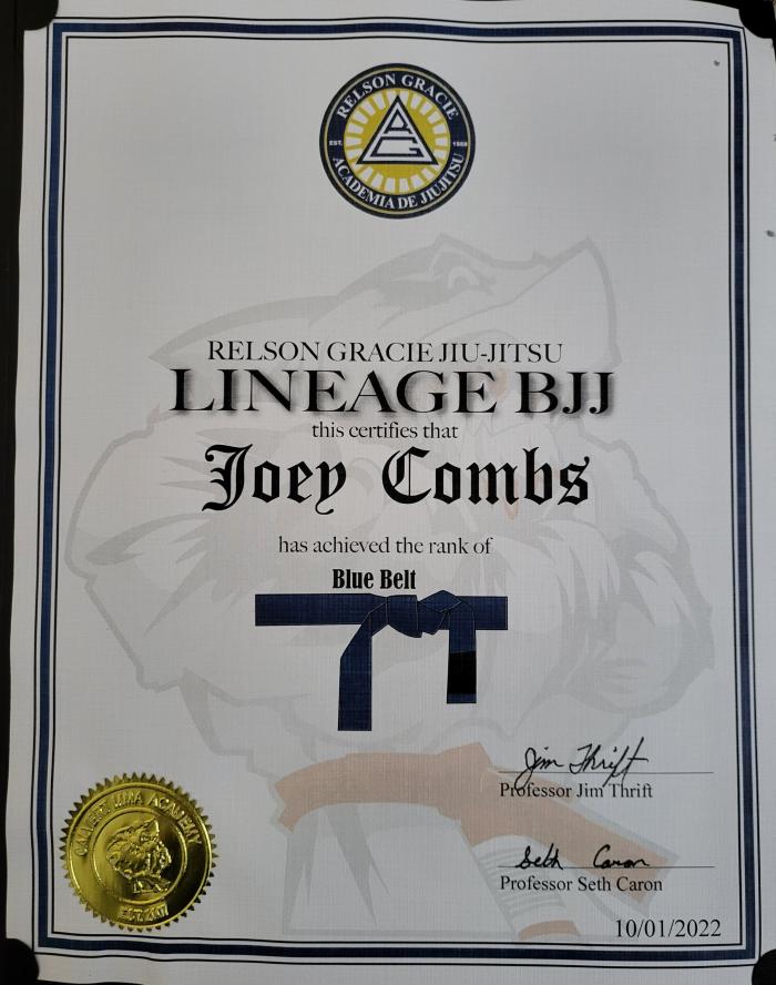 Blue belt · October 1, 2022 · Promoted by Jim Thrift