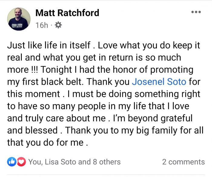 Black belt · October 6, 2022 · Promoted by Matt Ratchford