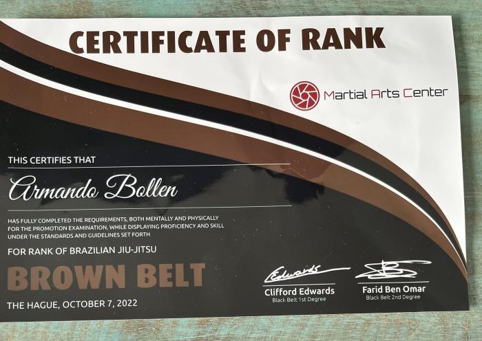 Brown belt · October 7, 2022 · Promoted by Francis Thode
