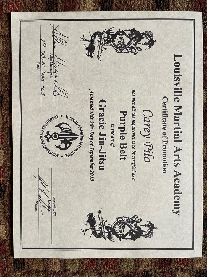 Purple belt · August 26, 2015 · Promoted by Allan Manganello