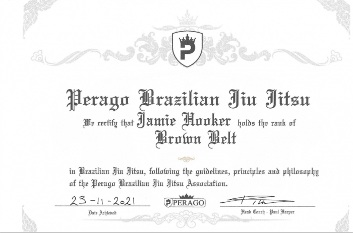 Brown belt · November 23, 2021 · Promoted by Paul Harper